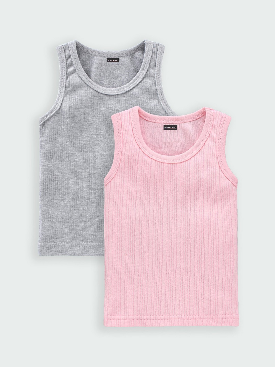 

Aerowarm Kids Pack Of 2 Cotton Ribbed Thermal Tops, Grey