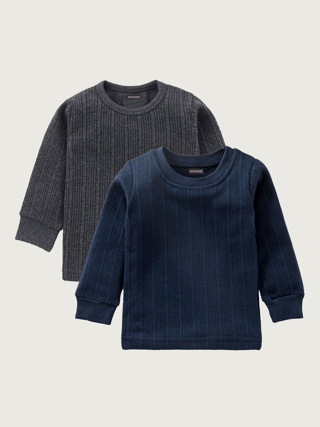 

Aerowarm Kids Set of 2 Round Neck Cotton Thermal Top, Charcoal