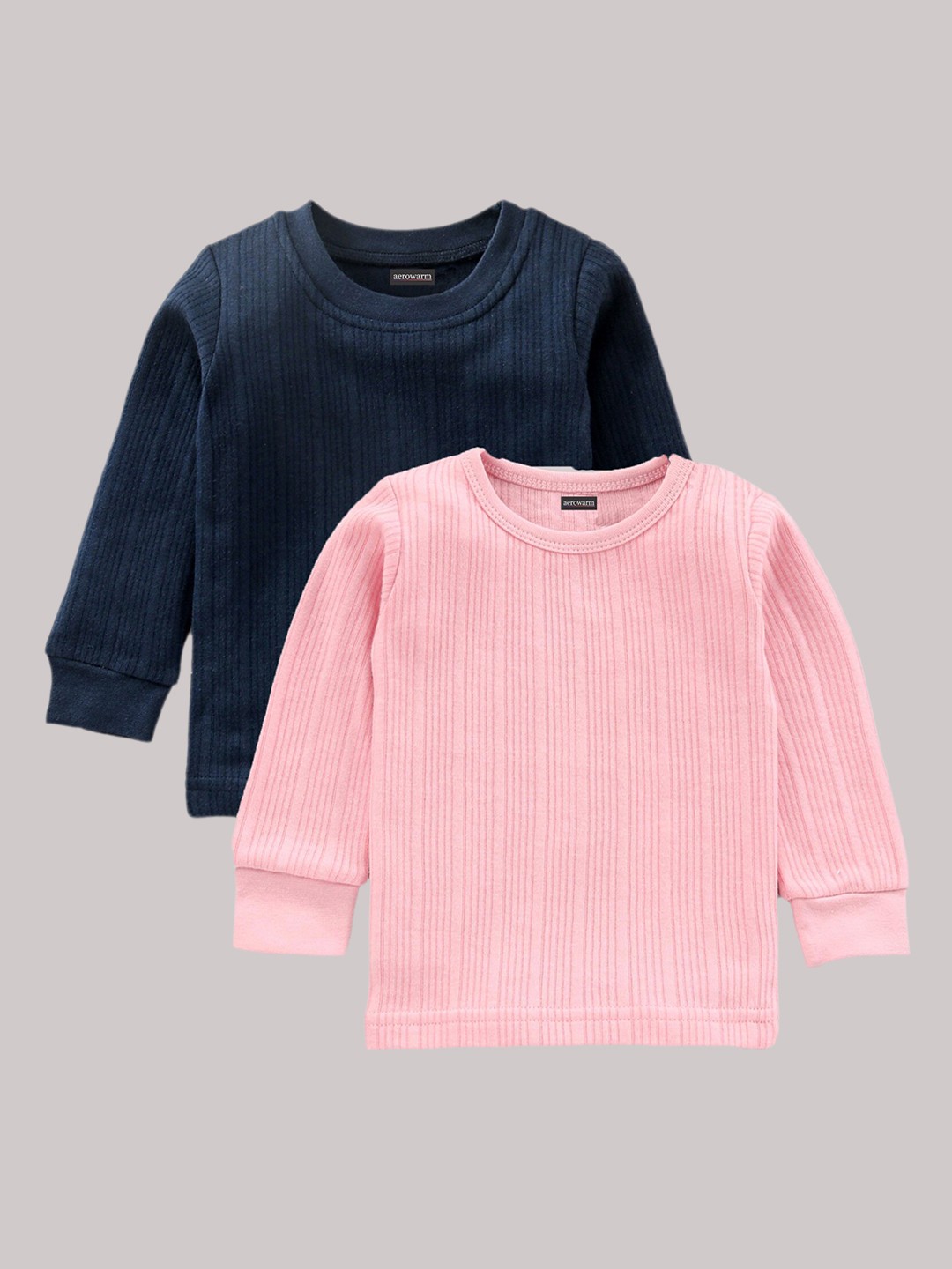 

Aerowarm Kids Pack Of 2 Round Neck Cotton Ribbed Thermal Tops, Navy blue