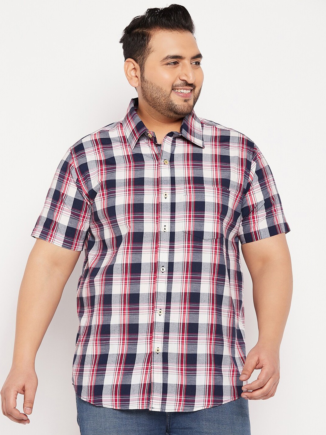 

bigbanana Men Plus Size Tartan Checks Checked Casual Shirt, White