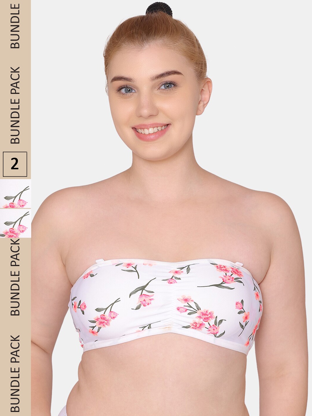 

Tweens Pack Of 2 Printed Removable Pad Non Wired Seamless Bandeau Bra, White