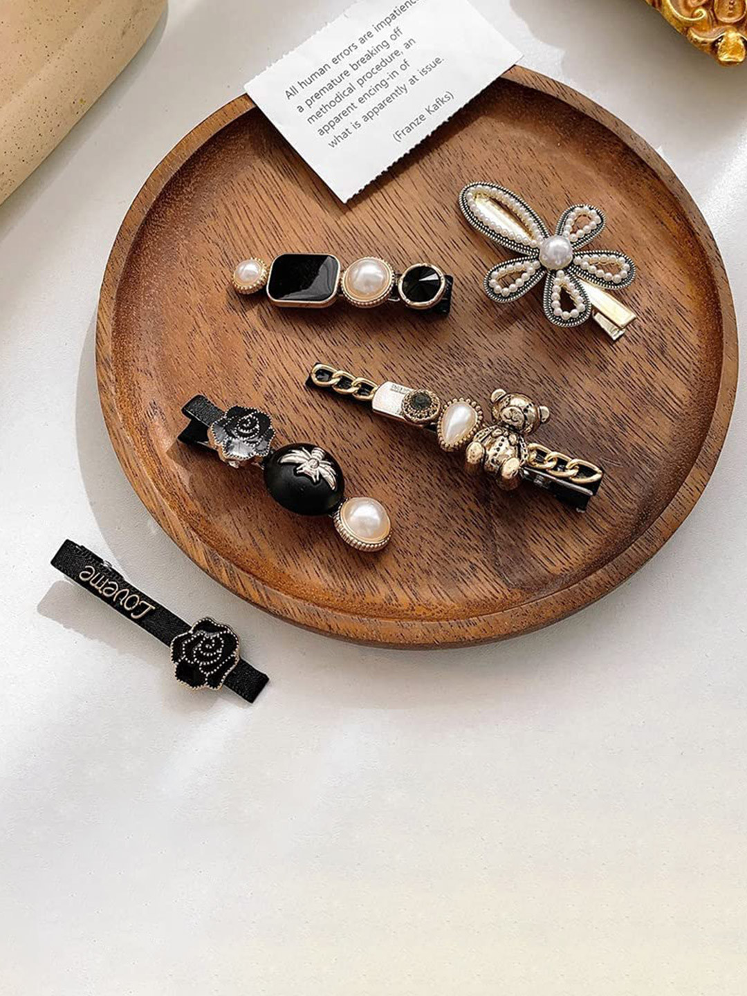

ANNA CREATIONS Women Set of 5 Embellished Alligator Hair Clips, Black