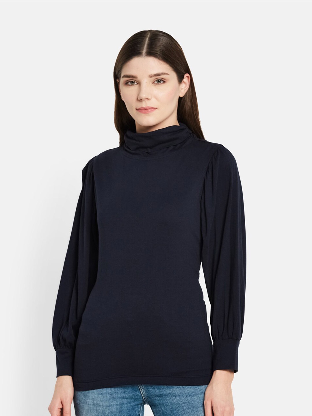 

UNMADE Navy Blue Cowl Neck Top