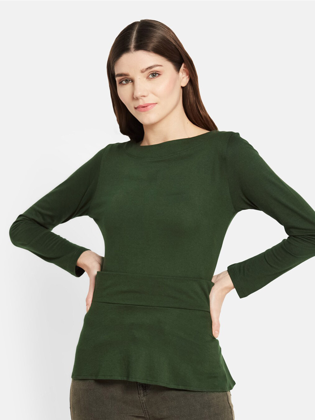 

UNMADE Boat Neck Long Sleeves Top, Green
