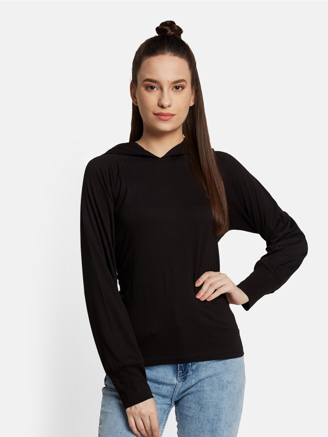 

UNMADE Hood Long Sleeves Top, Black