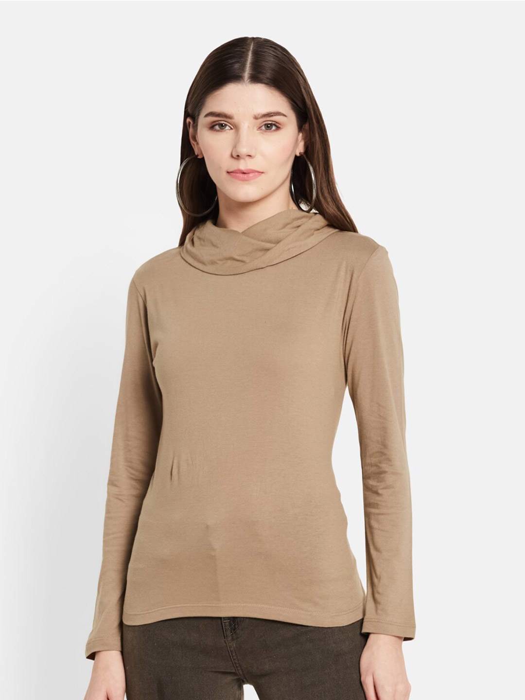

UNMADE Cowl Neck Long Sleeves Top, Camel brown