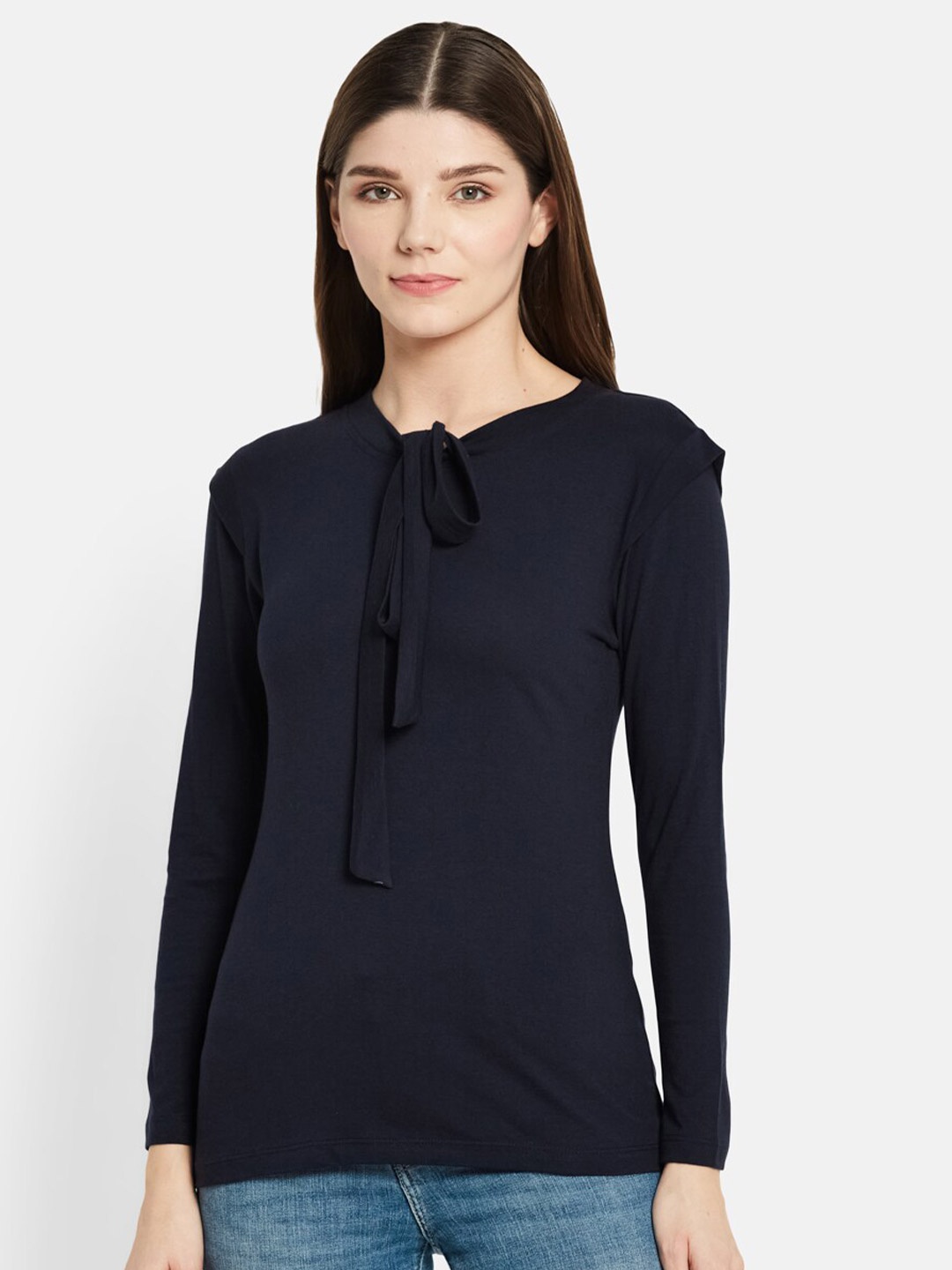 

UNMADE Tie-Up Neck Top, Navy blue