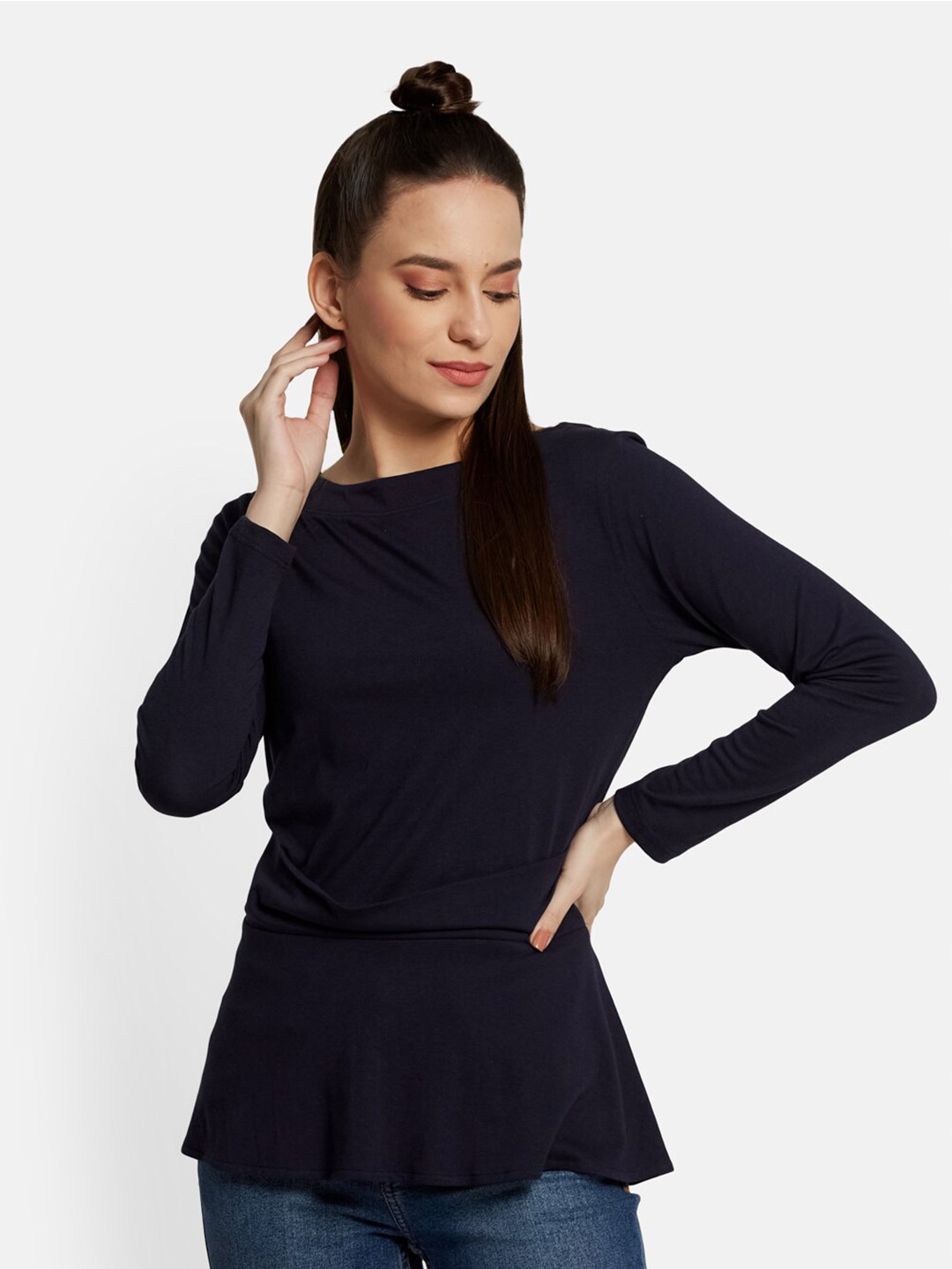 

UNMADE Round Neck Top, Navy blue