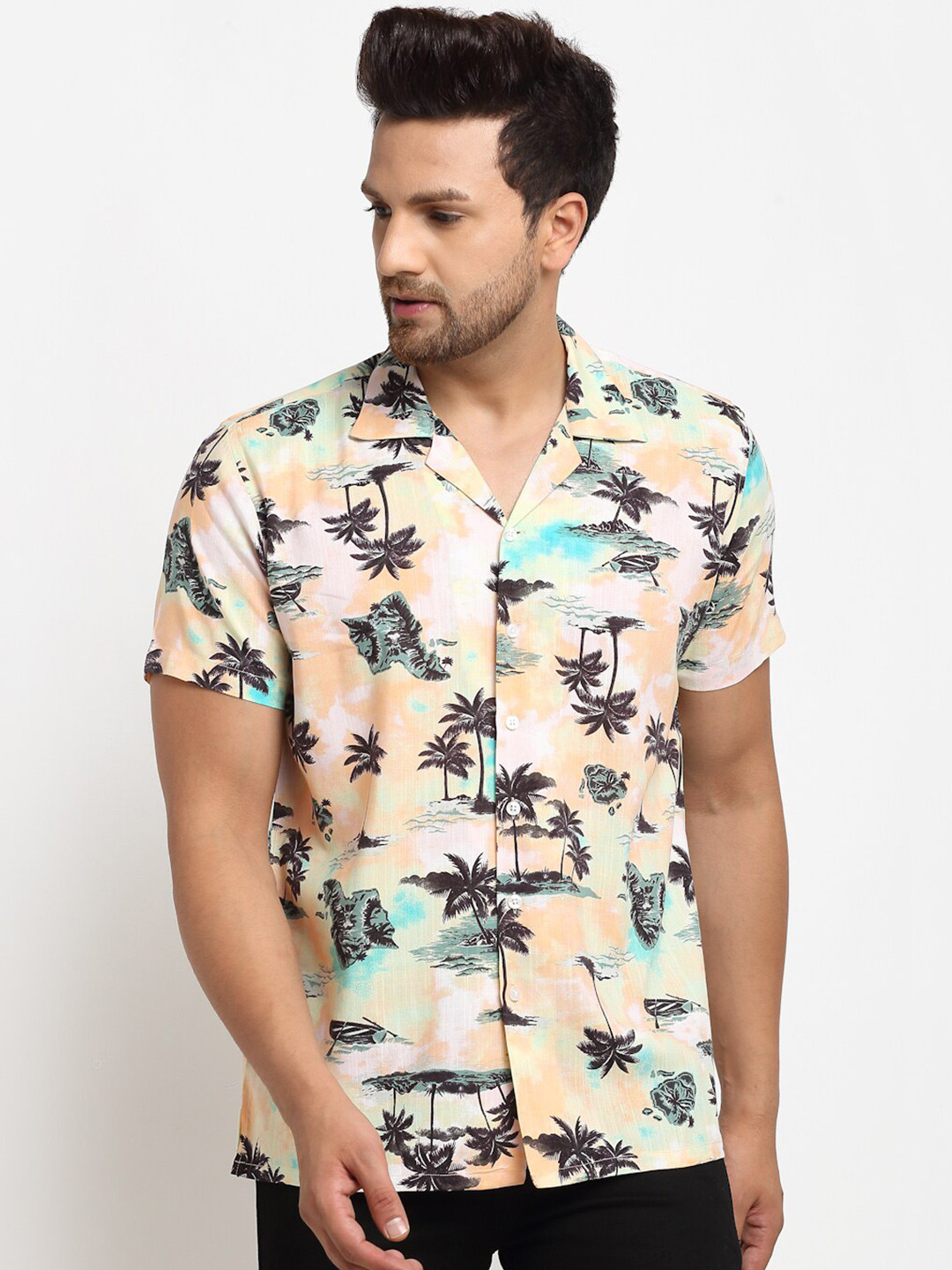 

Ennoble Men Spread Collar Classic Floral Printed Casual Cotton Shirt, Pink
