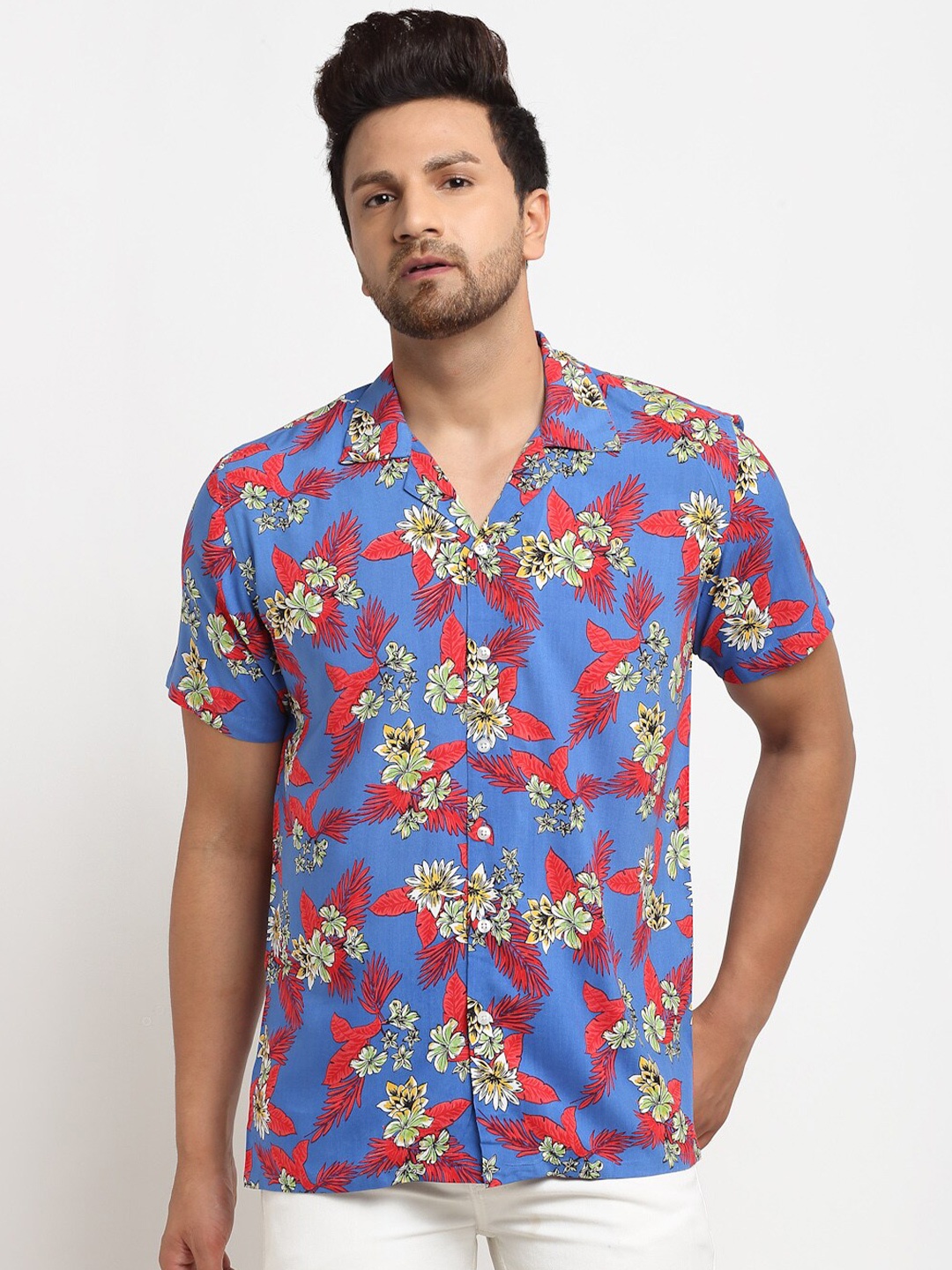 

Ennoble Men Classic Floral Printed Casual Shirt, Blue