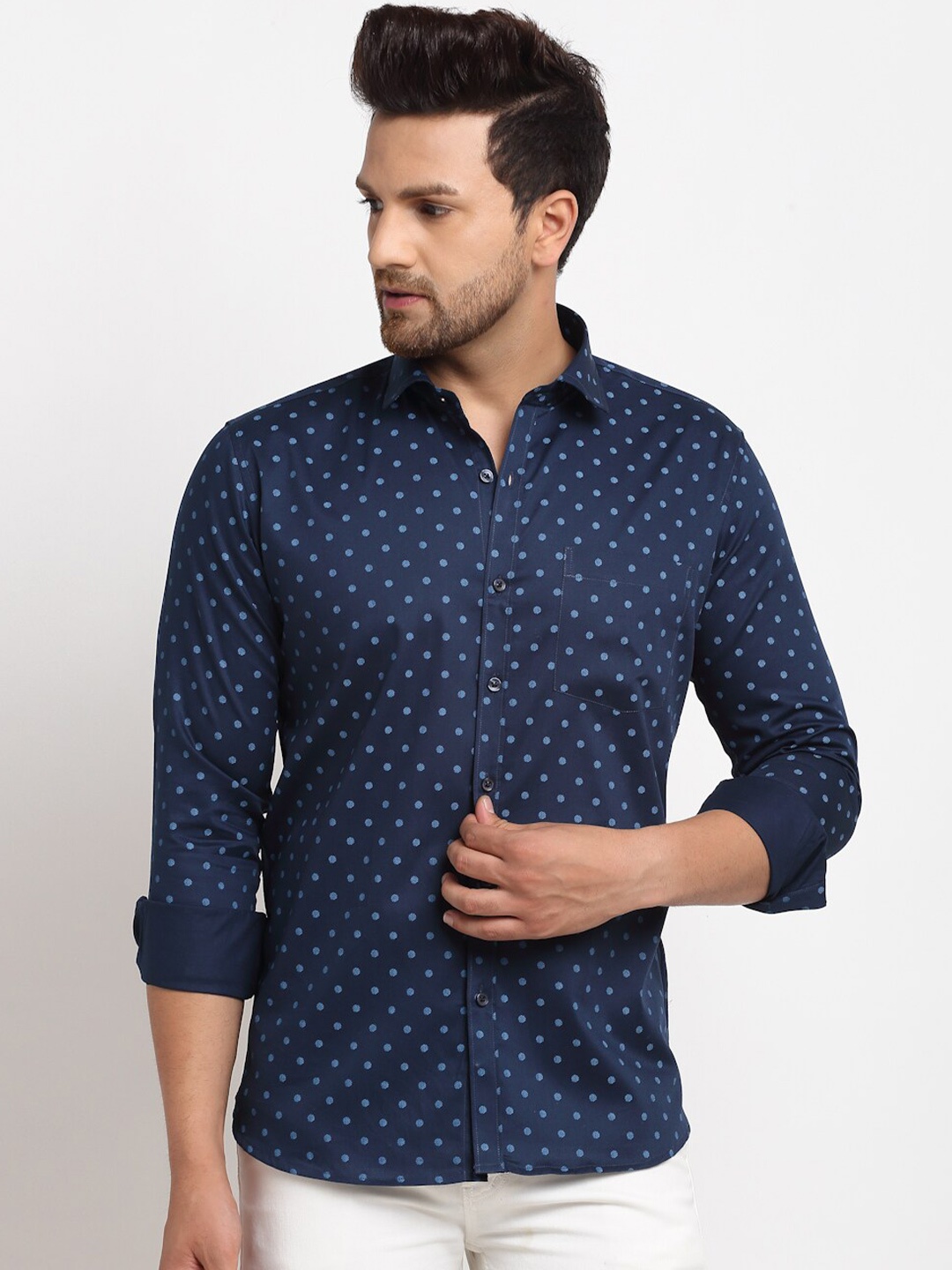 

Ennoble Men Classic Printed Cotton Casual Shirt, Navy blue