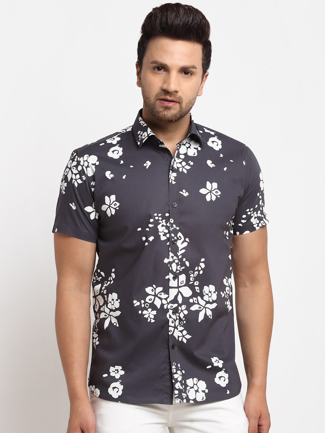 

Ennoble Men Classic Floral Printed Cotton Casual Shirt, Grey
