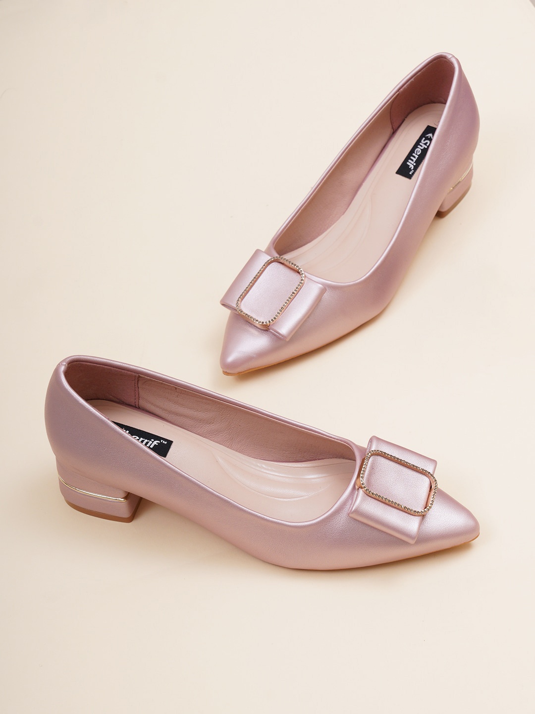 

Sherrif Shoes Closed Back Block Pumps With Bows, Pink