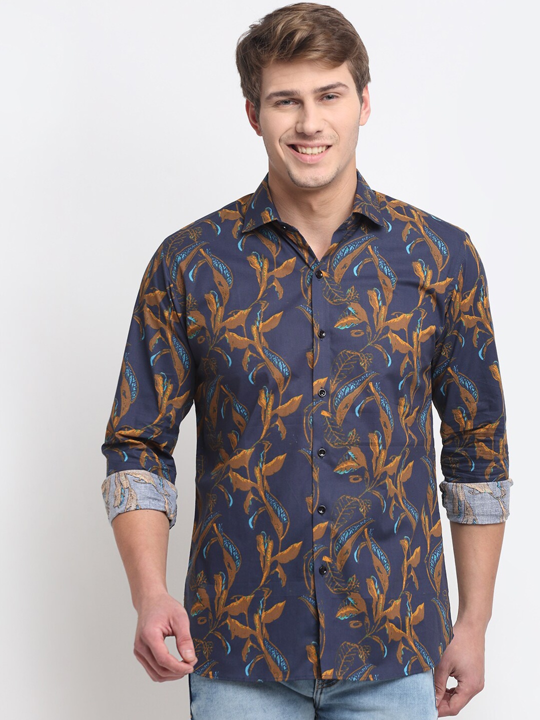 

Ennoble Men Tailored Fit Printed Casual Shirt, Blue