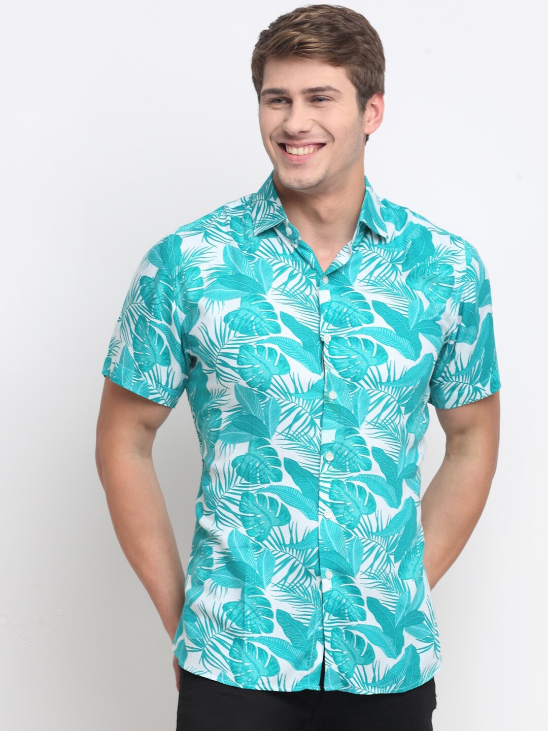 

Ennoble Men Relaxed Tailored Fit Tropical Printed Cotton Casual Shirt, White