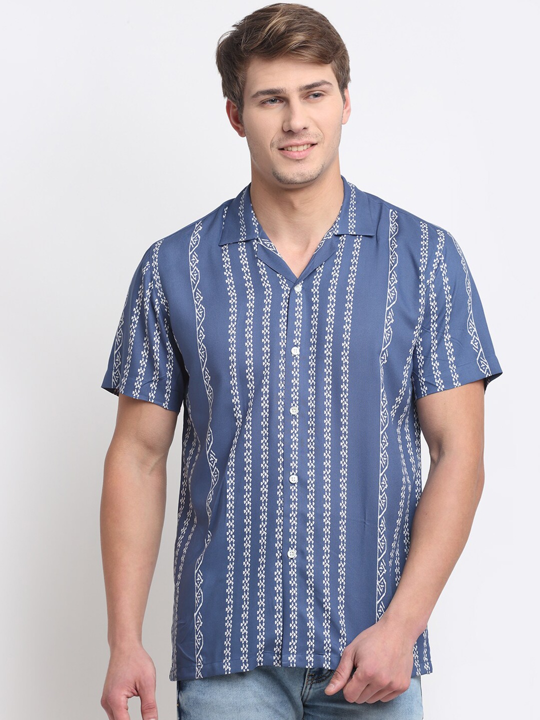 

Ennoble Men Printed Tailored Fit Cotton Casual Shirt, Blue