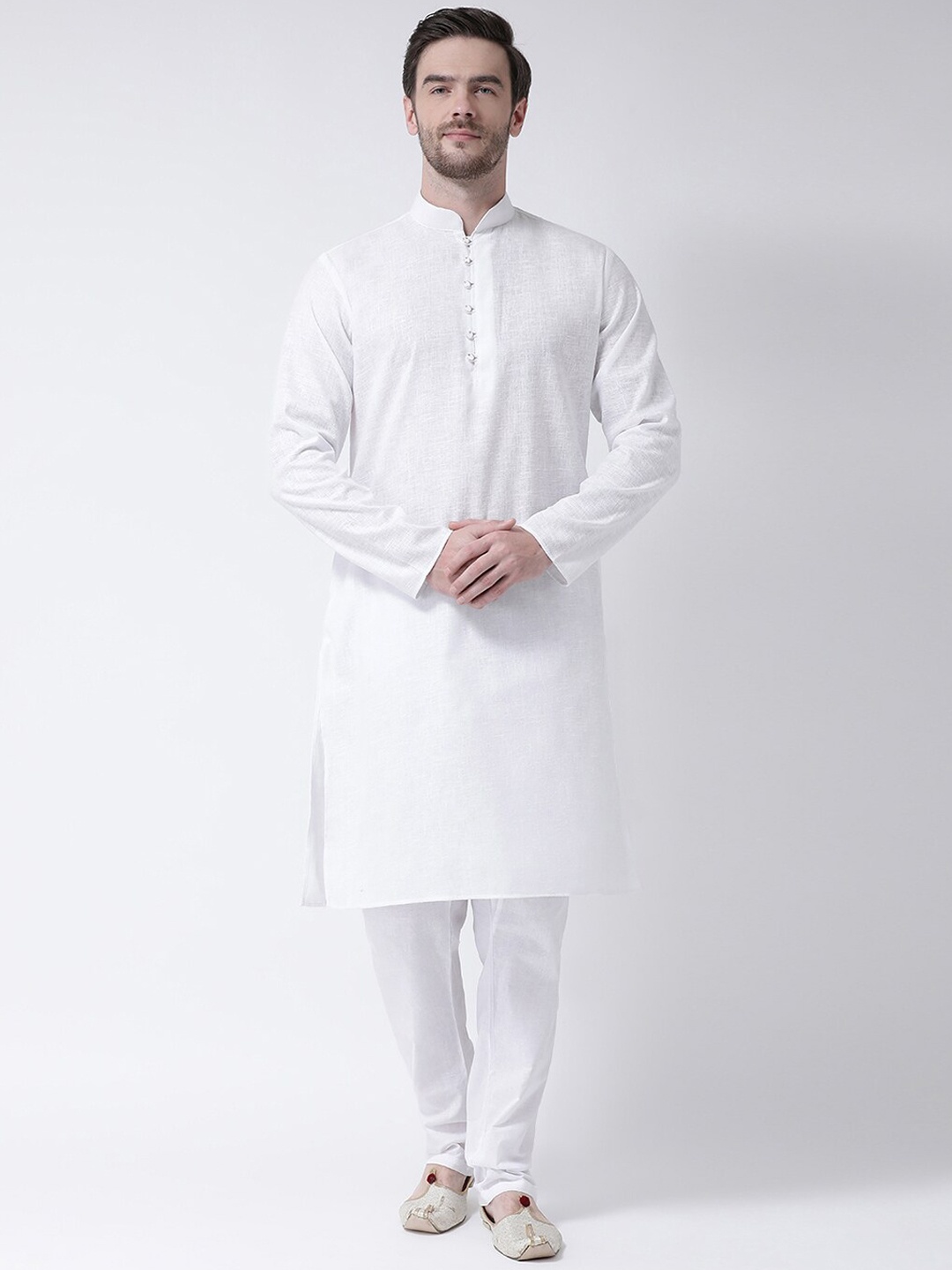 

SG LEMAN Men Plus Size Mandarin Collar Kurta with Pyjamas & Jacket, White
