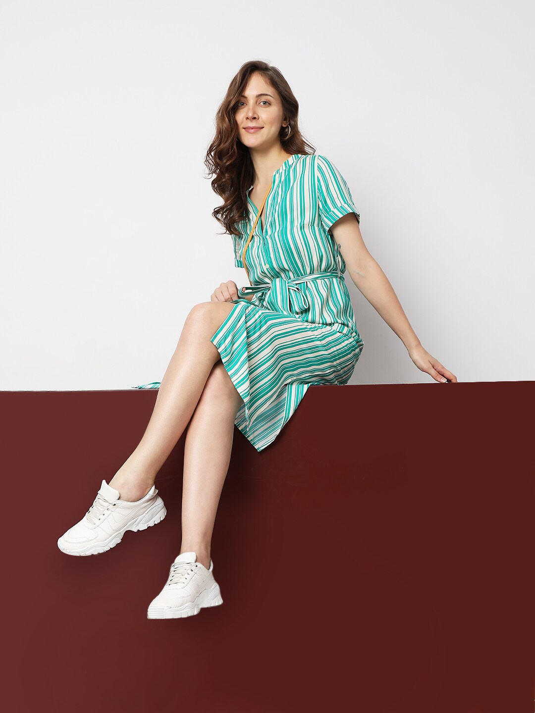 

Vero Moda V-Neck Striped Shirt Dress, Green