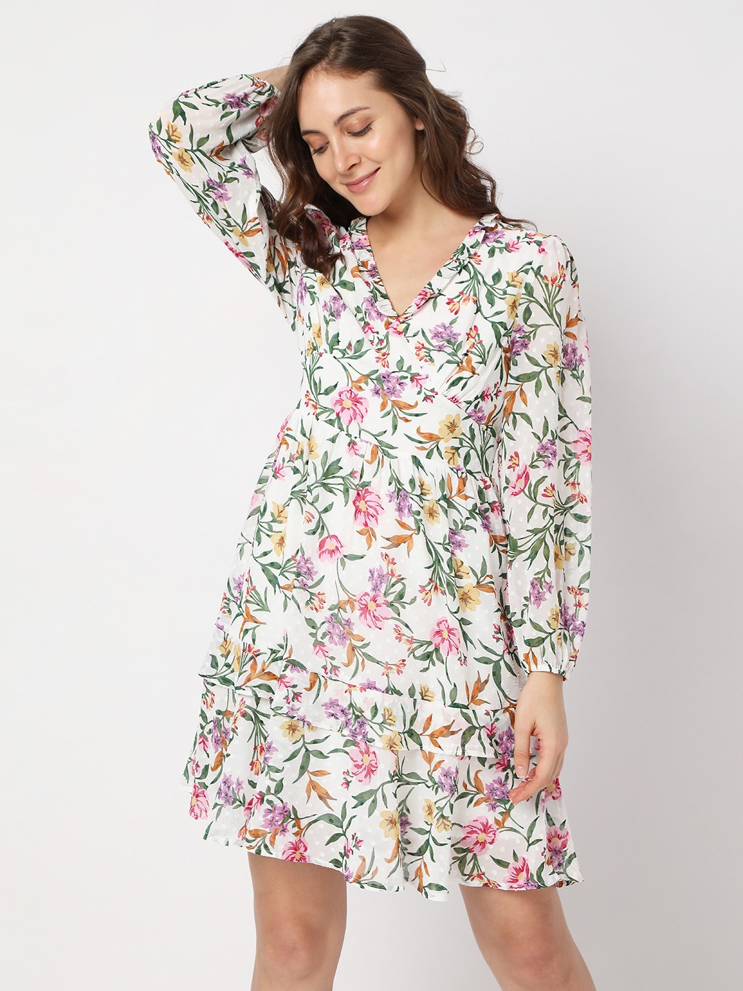 

Vero Moda V-Neck Floral A-Line Dress, White