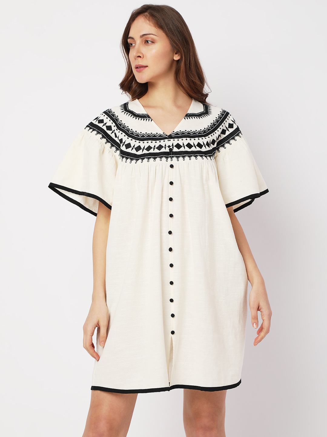 

Vero Moda V-Neck Printed A-Line Dress, Beige