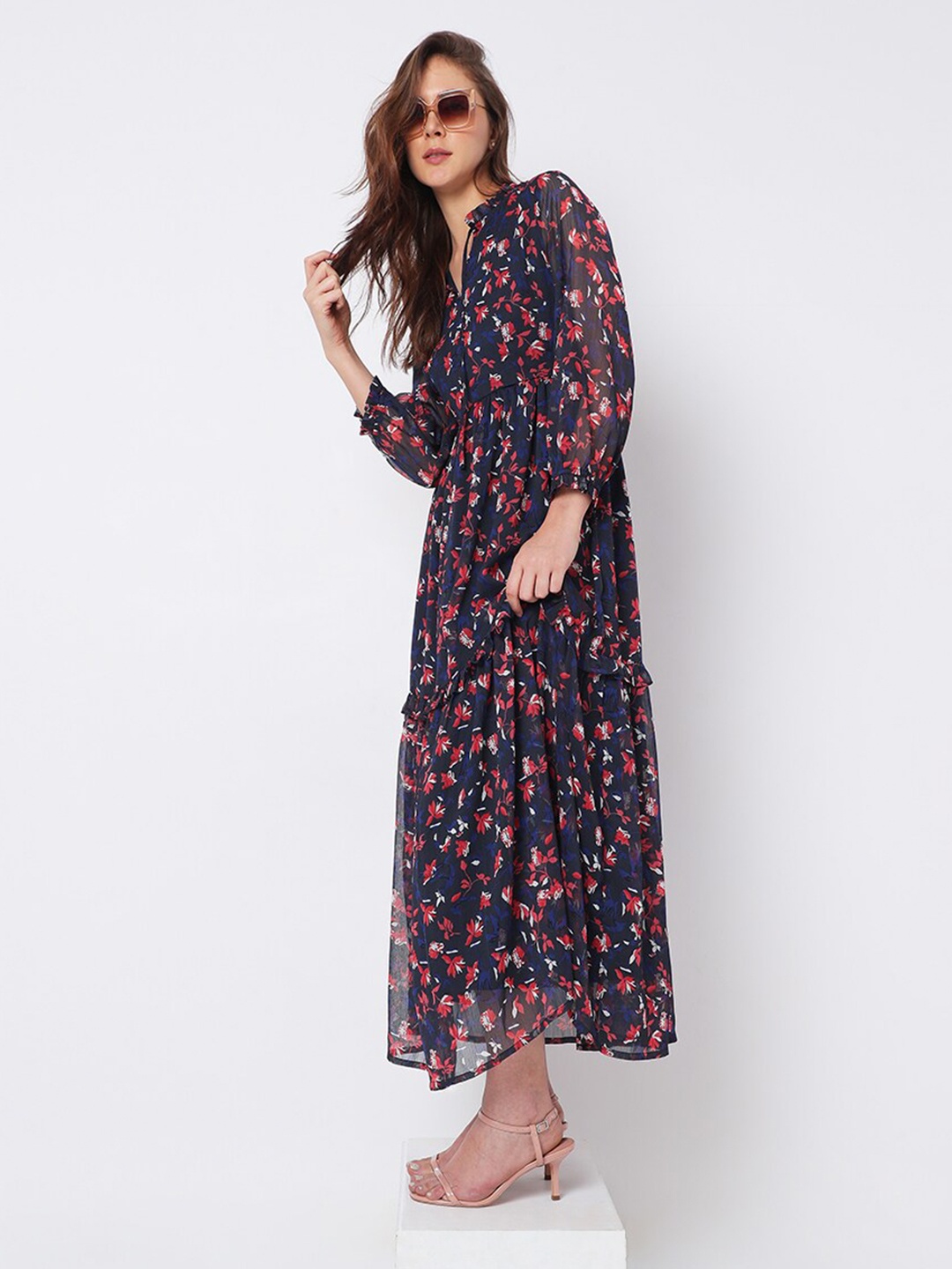 

Vero Moda Floral Tie-Up Neck Maxi Dress, Black