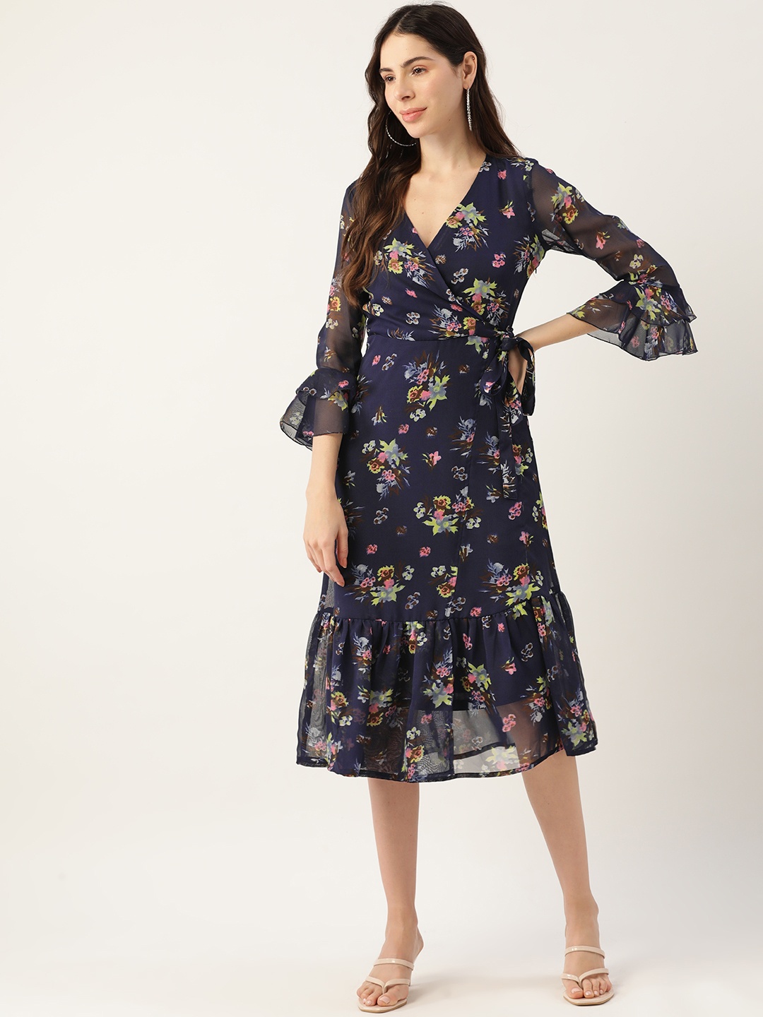 

Deewa Blue Floral Georgette Midi Dress