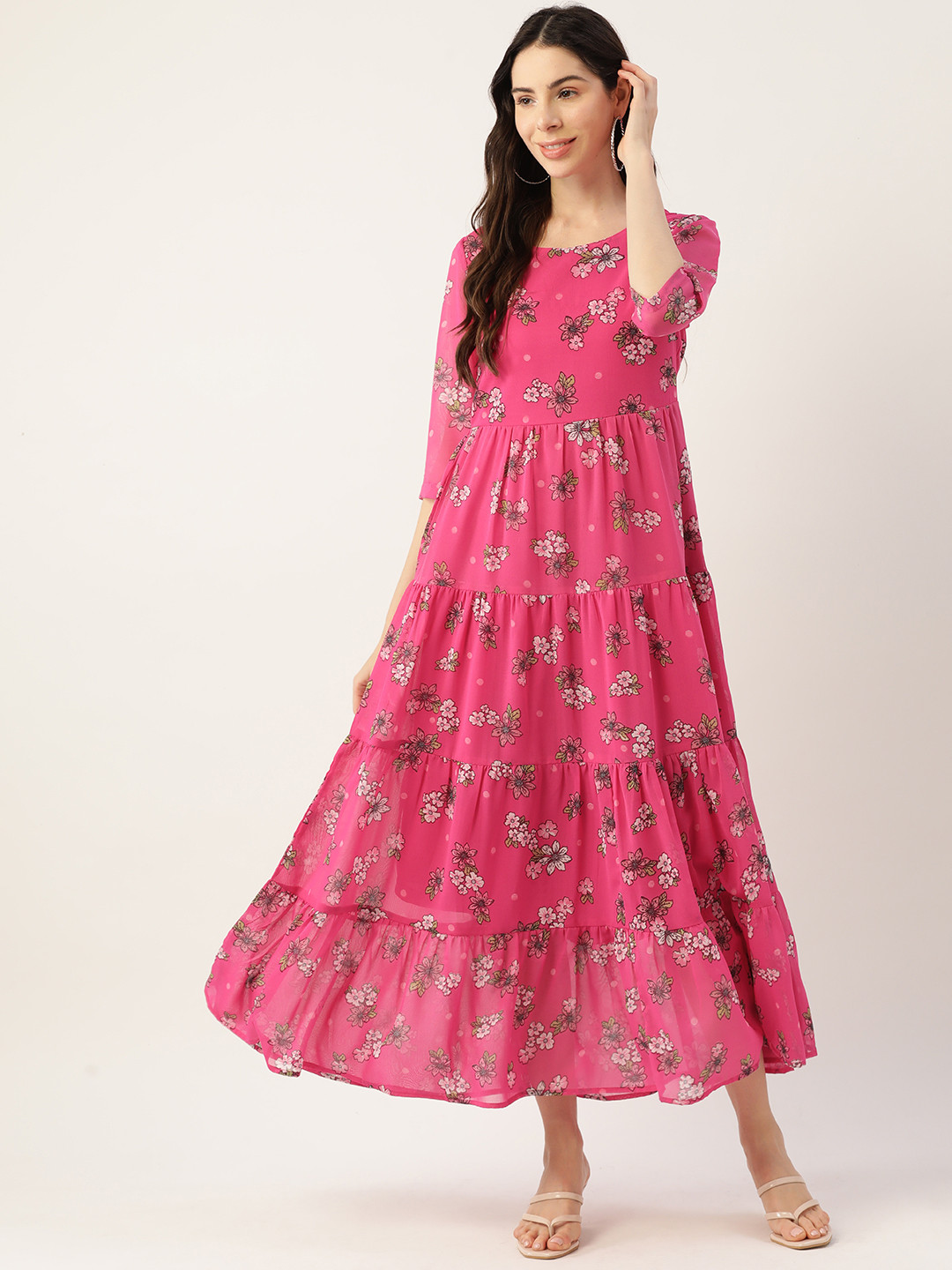 

Deewa Pink Floral Georgette Maxi Dress