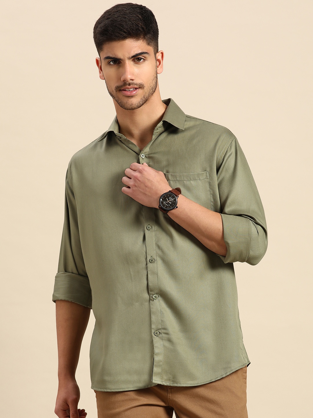 

Molly & Michel Men Slim Fit Formal Shirt, Olive