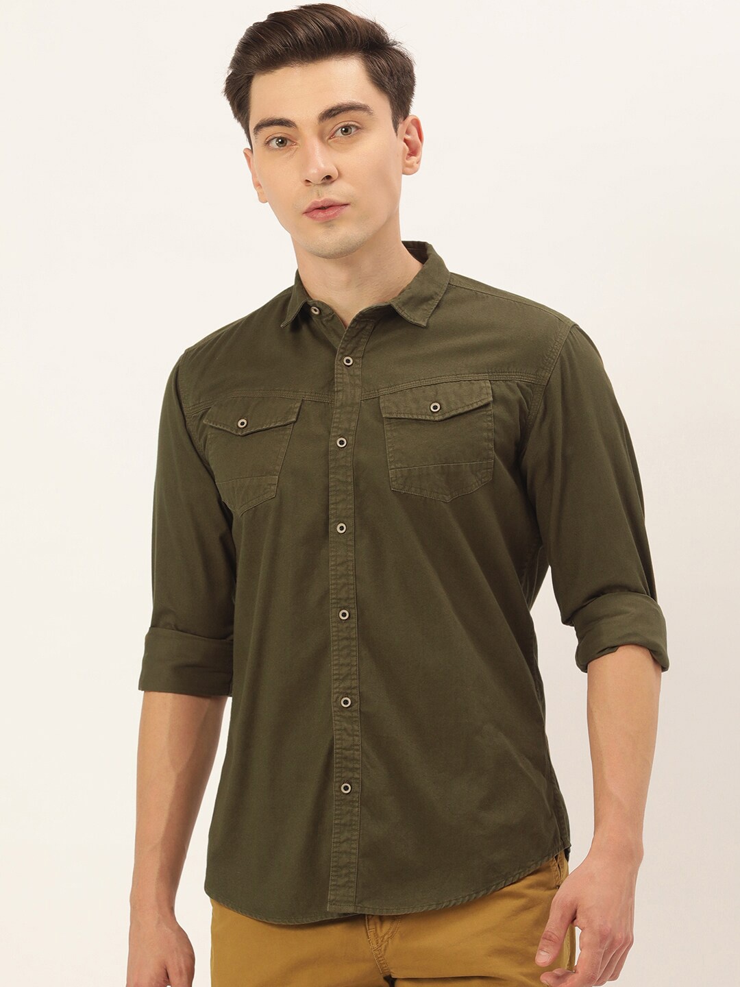 

IVOC Men Standard Slim Fit Casual Cotton Shirt, Olive