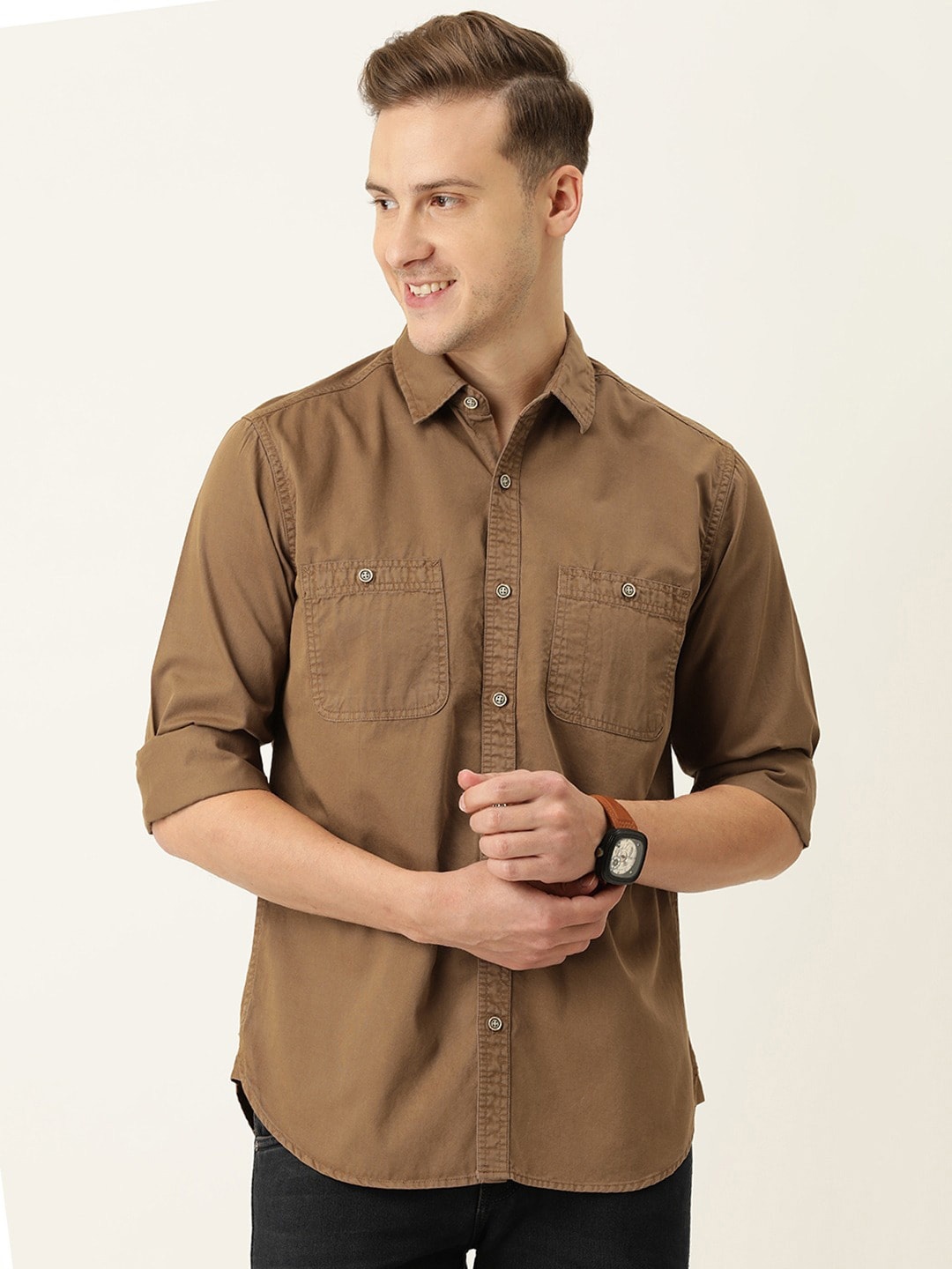 

IVOC Men Standard Casual Cotton Shirt, Brown