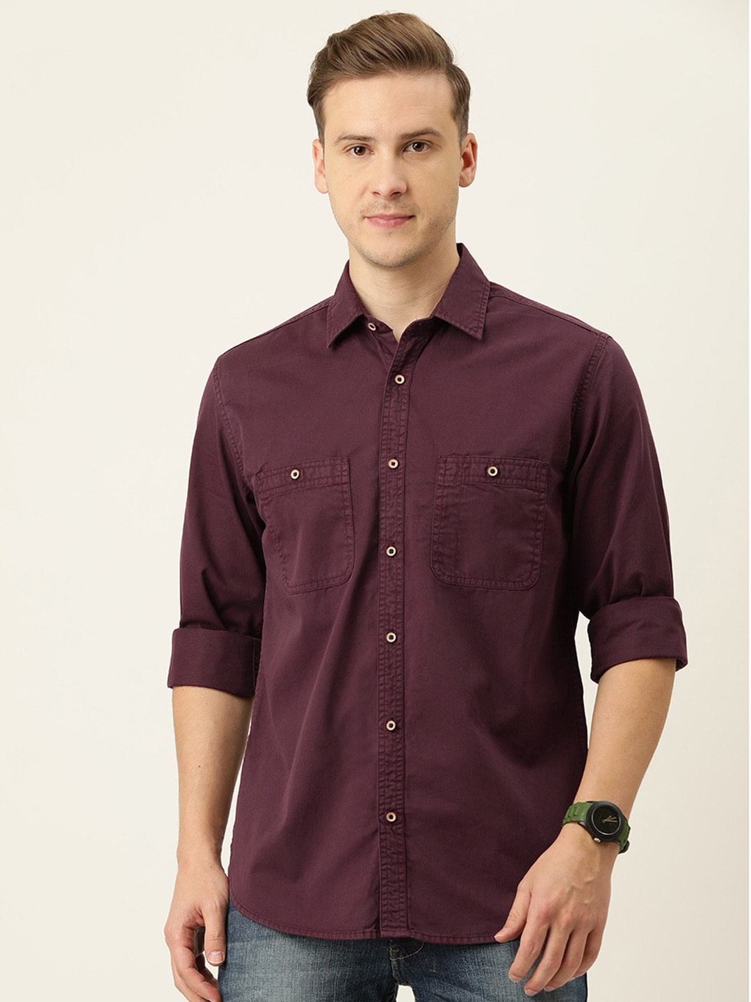 

IVOC Men Cotton Standard Casual Shirt, Burgundy