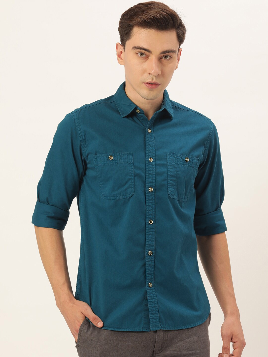 

IVOC Men Cotton Standard Casual Shirt, Teal