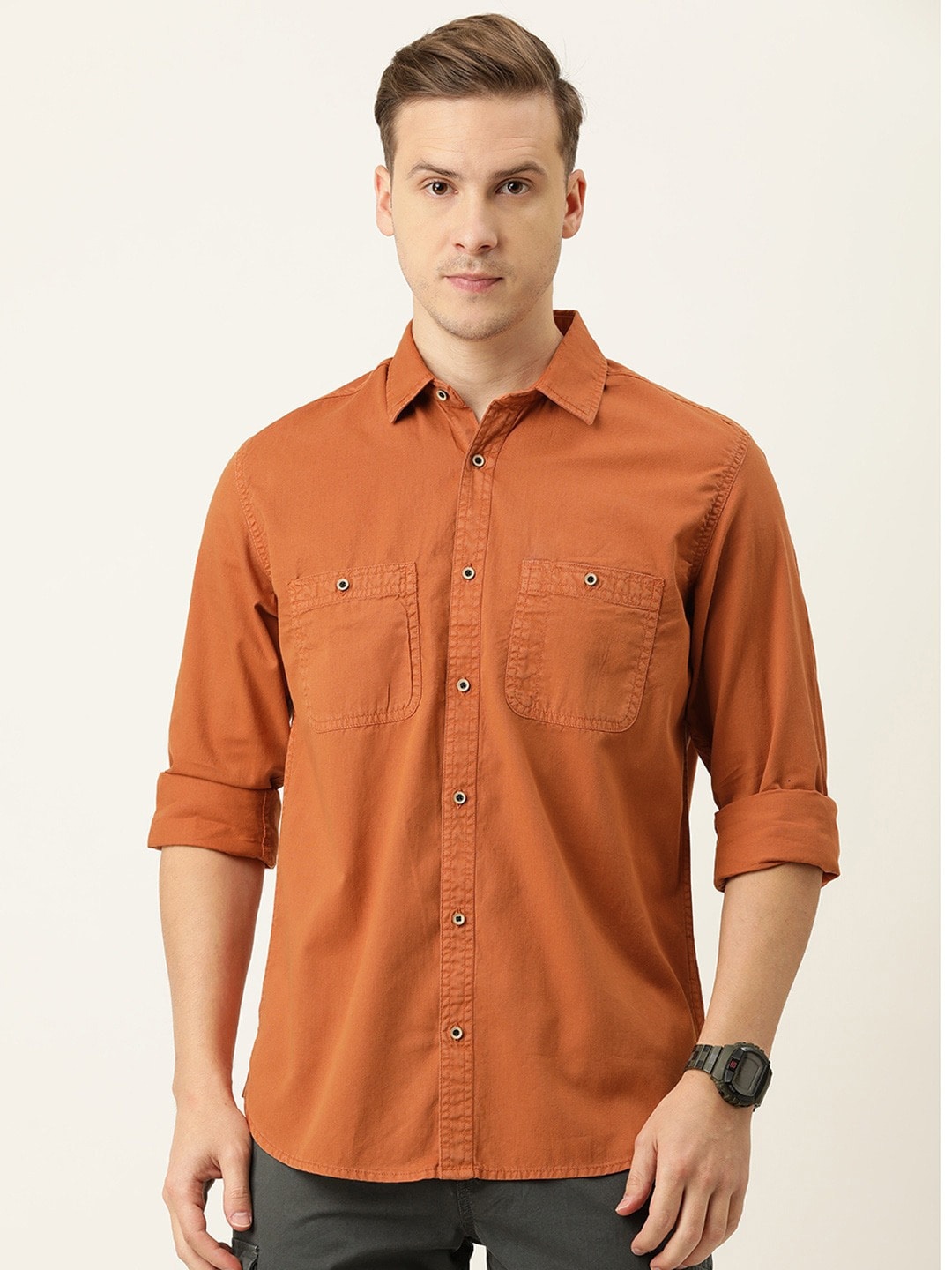 

IVOC Men Cotton Standard Casual Shirt, Orange