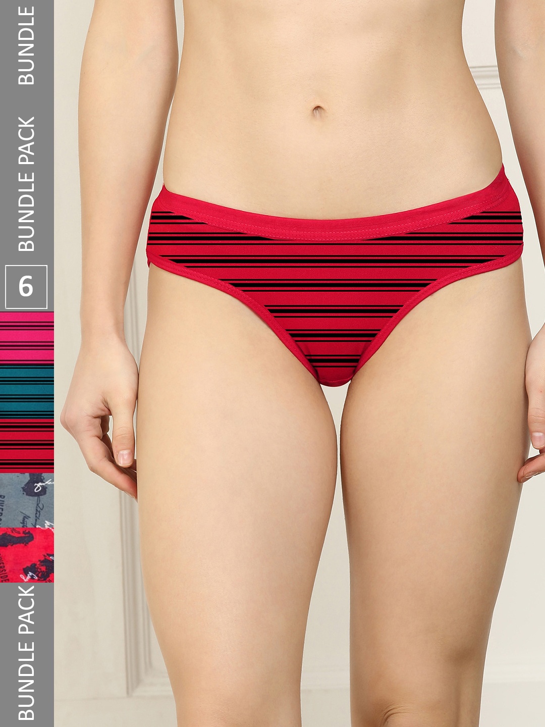 

AROUSY Women Pack Of 6 Printed Cotton Hipster Briefs, Orange