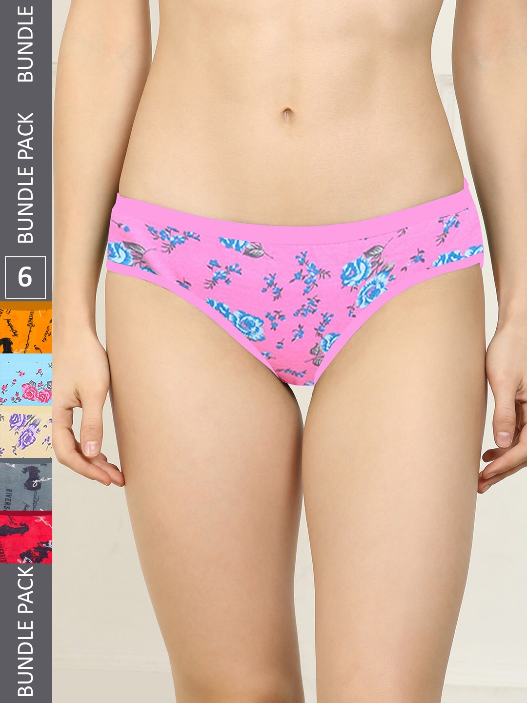 

AROUSY Women Pack Of 6 Self Designed Hipster Briefs, Pink