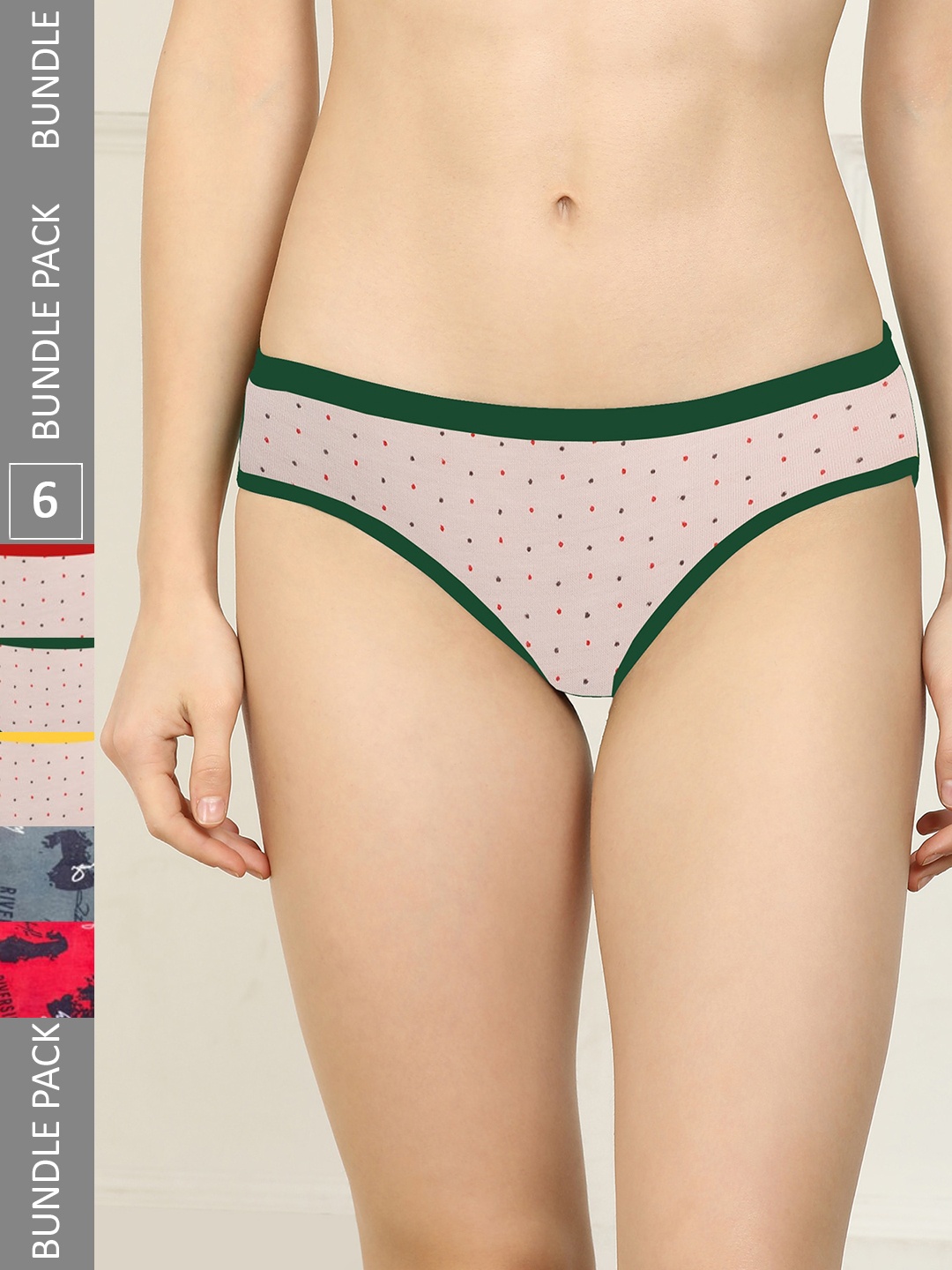 

AROUSY Women Pack Of 6 Printed Hipster Briefs, Red