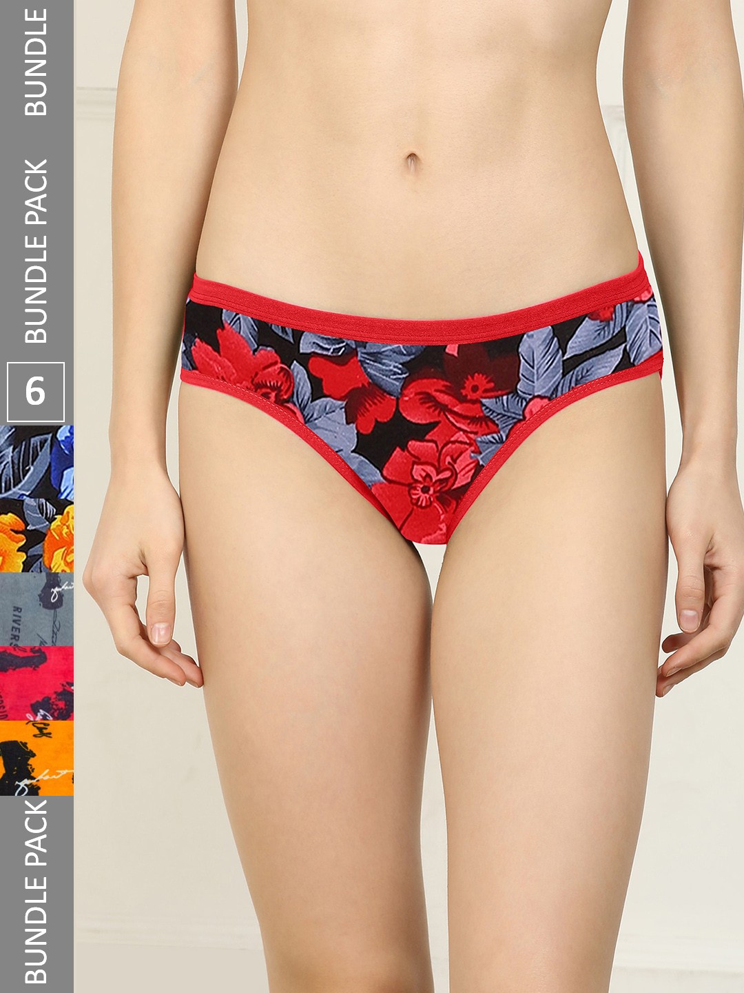 

AROUSY Women Pack Of 6 Self-Designed Hipster Briefs, Red
