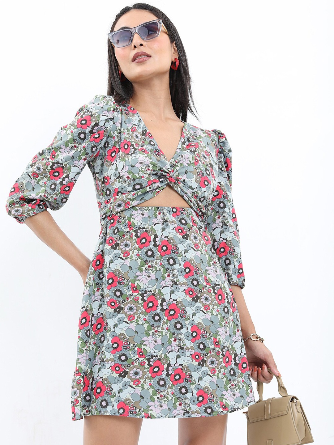 

KETCH V-Neck Floral Fit & Flare Dress, Green