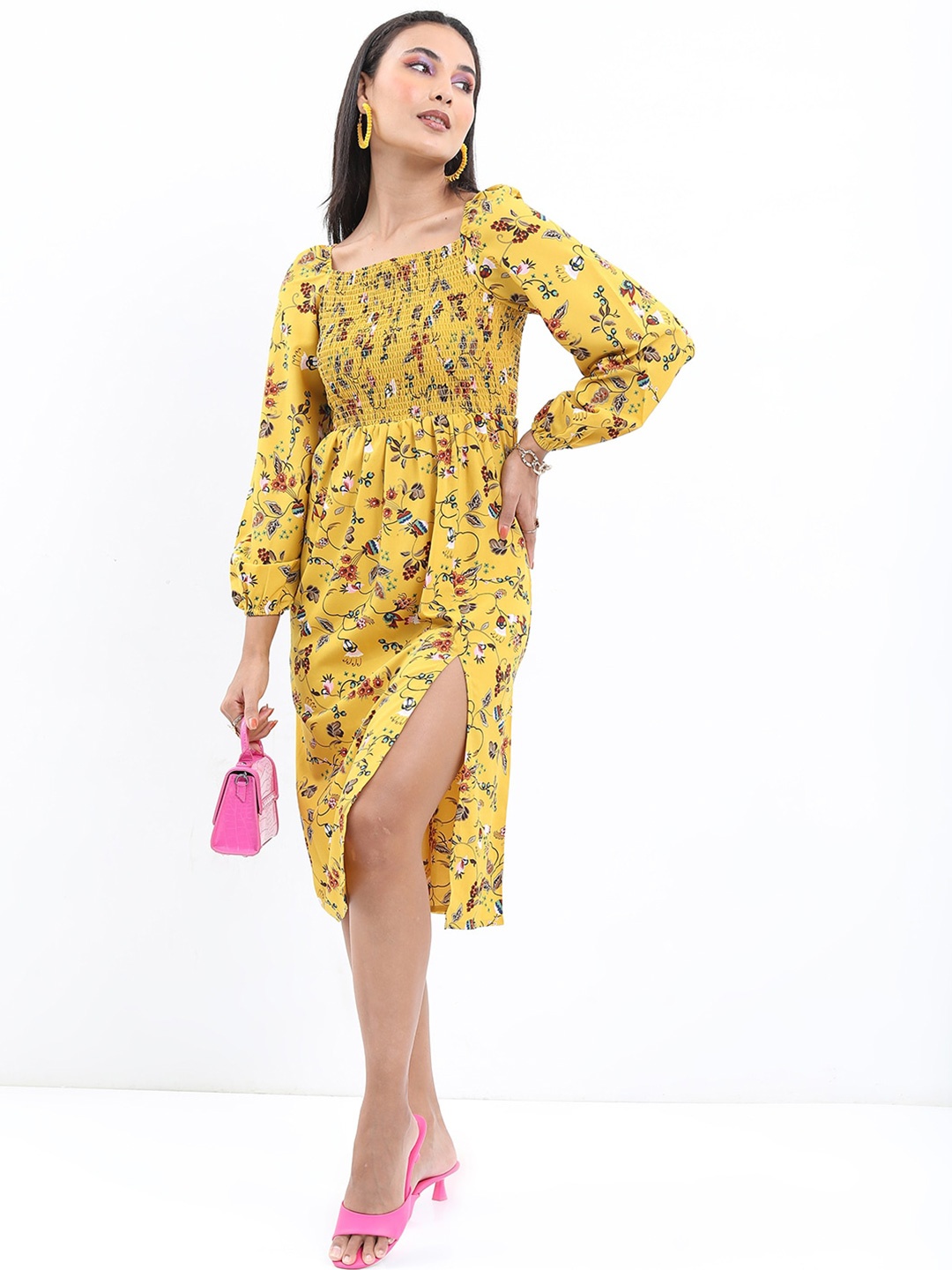 

KETCH Floral Fit and Flare Midi Dress, Yellow