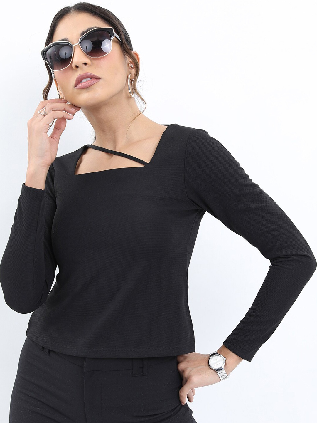 

KETCH Square Neck Long Sleeves Regular Top, Black