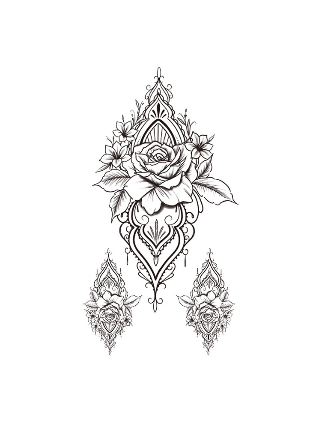 

S.A.V.I. Big Rose Flowers Water Proof & Long Lasting Temporary Tattoo Stickers - Black