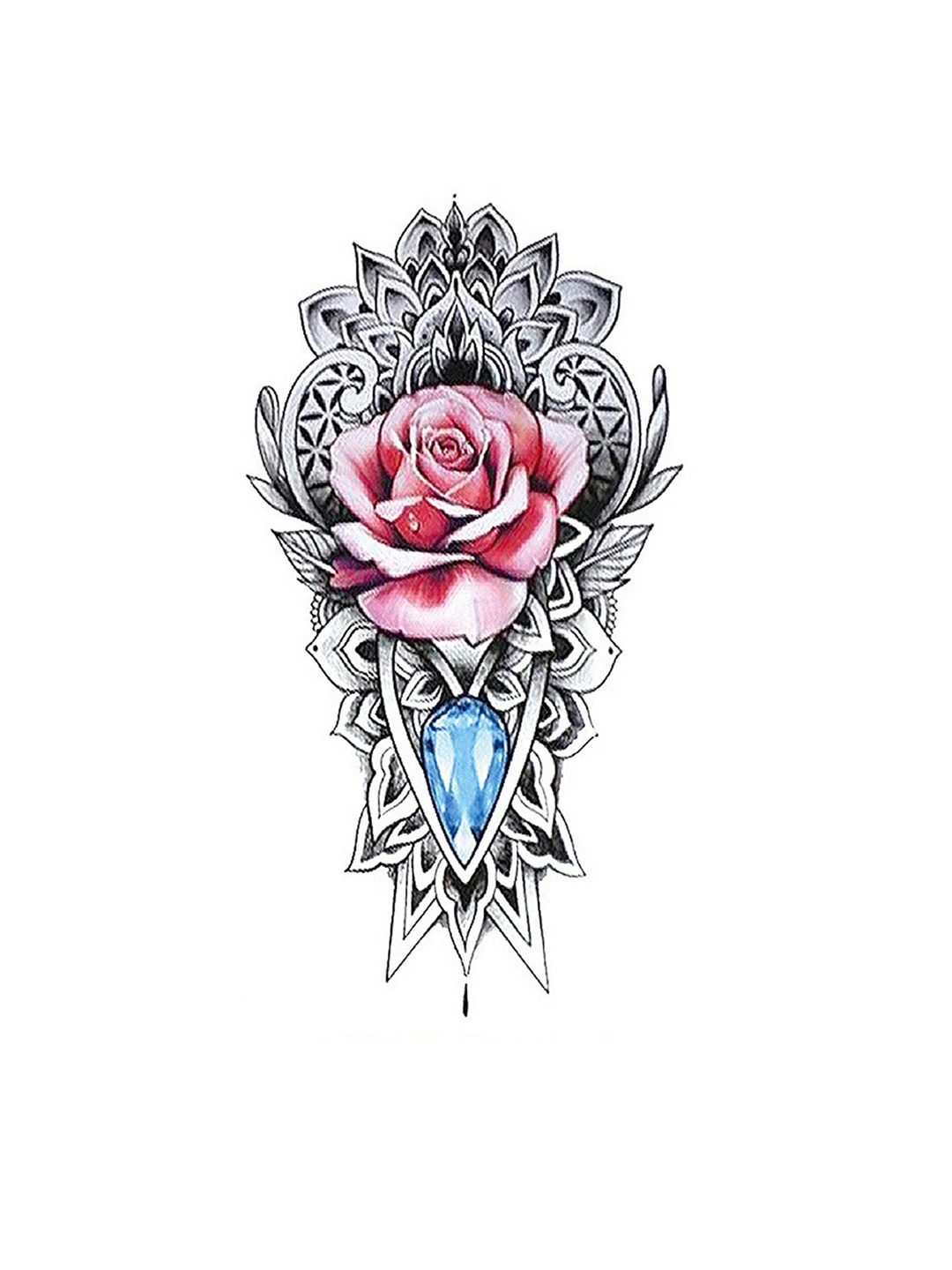 

S.A.V.I. Pink Rose Blue Diamond Water Proof & Long Lasting Temporary Tattoo Sticker