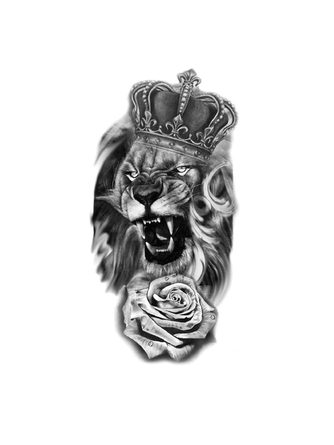 

S.A.V.I. King Lion Crown Rose Flower Water Proof & Long Lasting Temporary Tattoo - Black