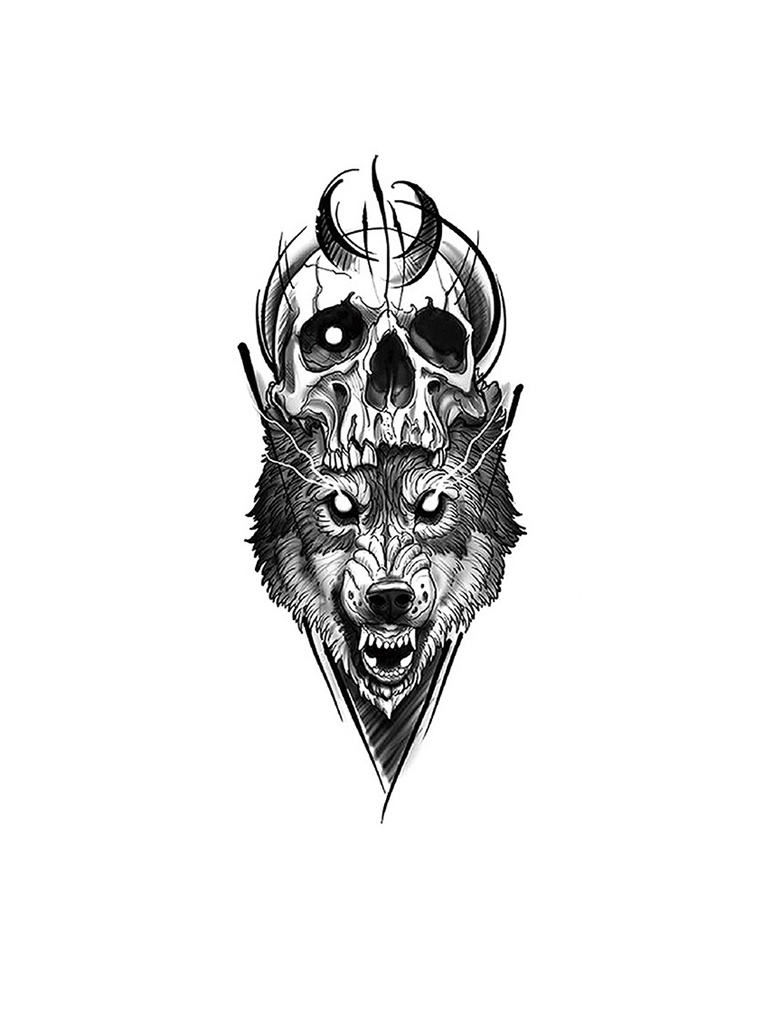 

S.A.V.I. Skull Eating Roaring Wolf Face Water Proof Temporary Tattoo Sticker - Black