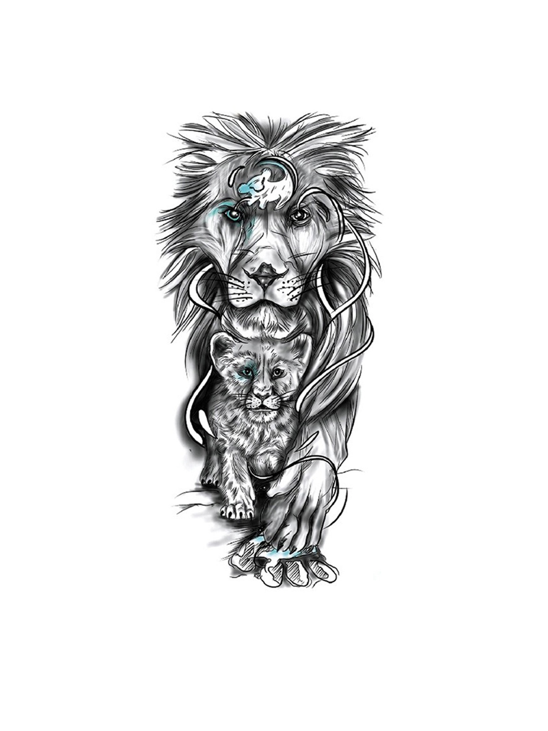 

S.A.V.I. Lion with Cub Water Proof & Long Lasting Temporary Tattoo Sticker - Black