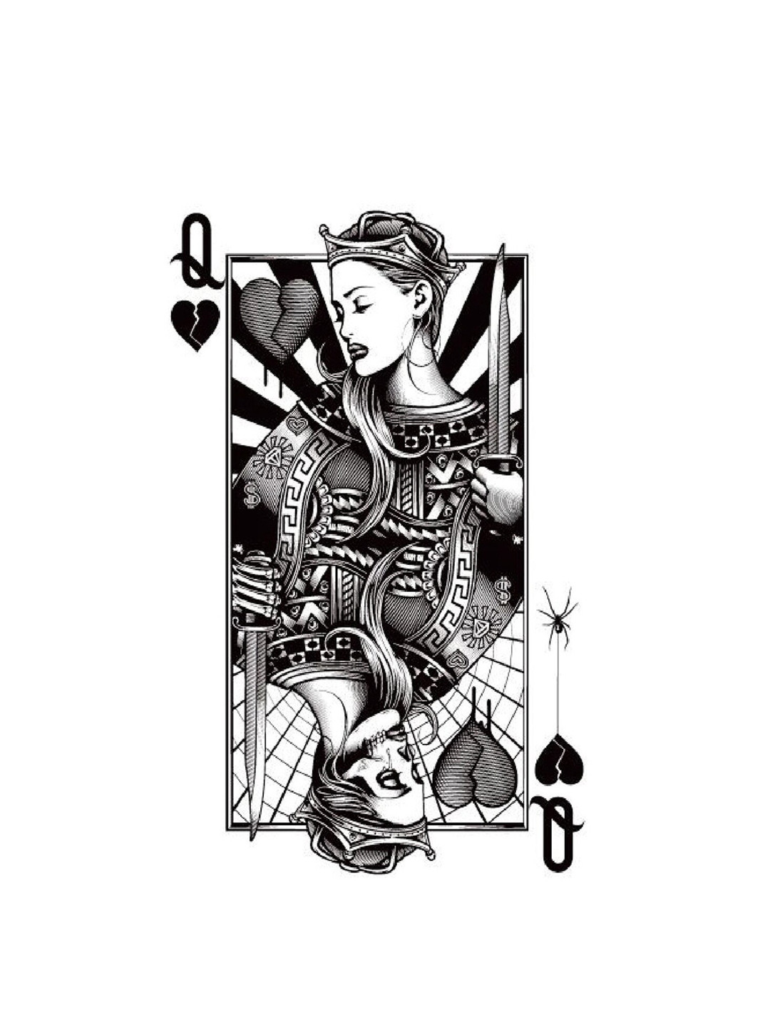 

S.A.V.I. Queen Playing Card Water Proof & Long Lasting Temporary Tattoo Sticker - Black