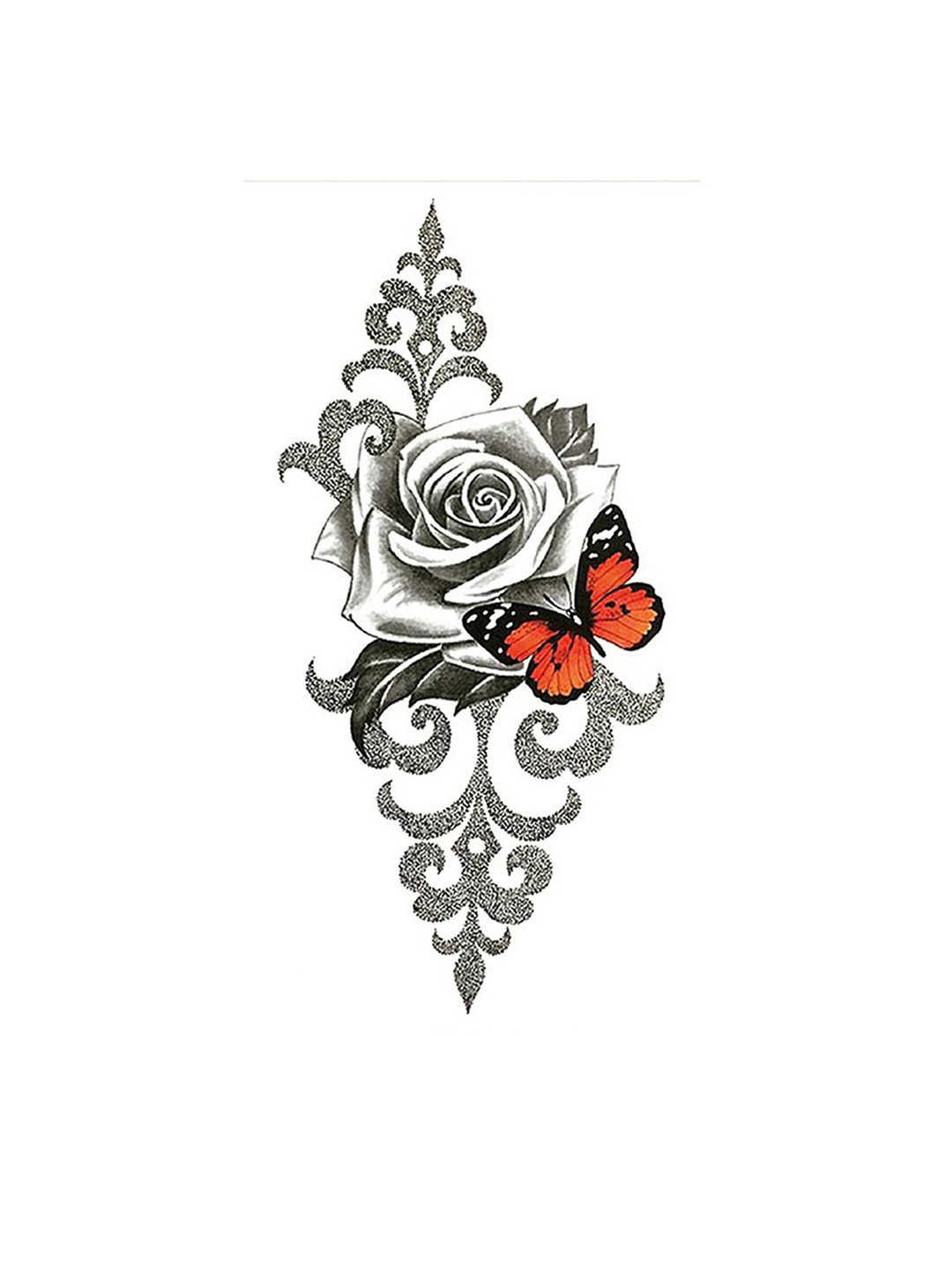 

S.A.V.I. Big Rose Flower Butterfly Water Proof & Long Lasting Temporary Tattoo - Black