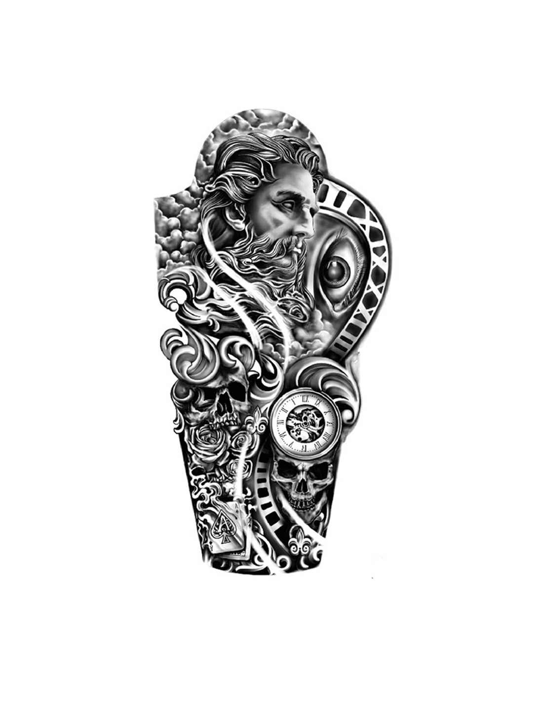 

S.A.V.I. Devil Man Face Ancient Clock Evil Eye Water Proof Temporary Tattoo Sticker- Black