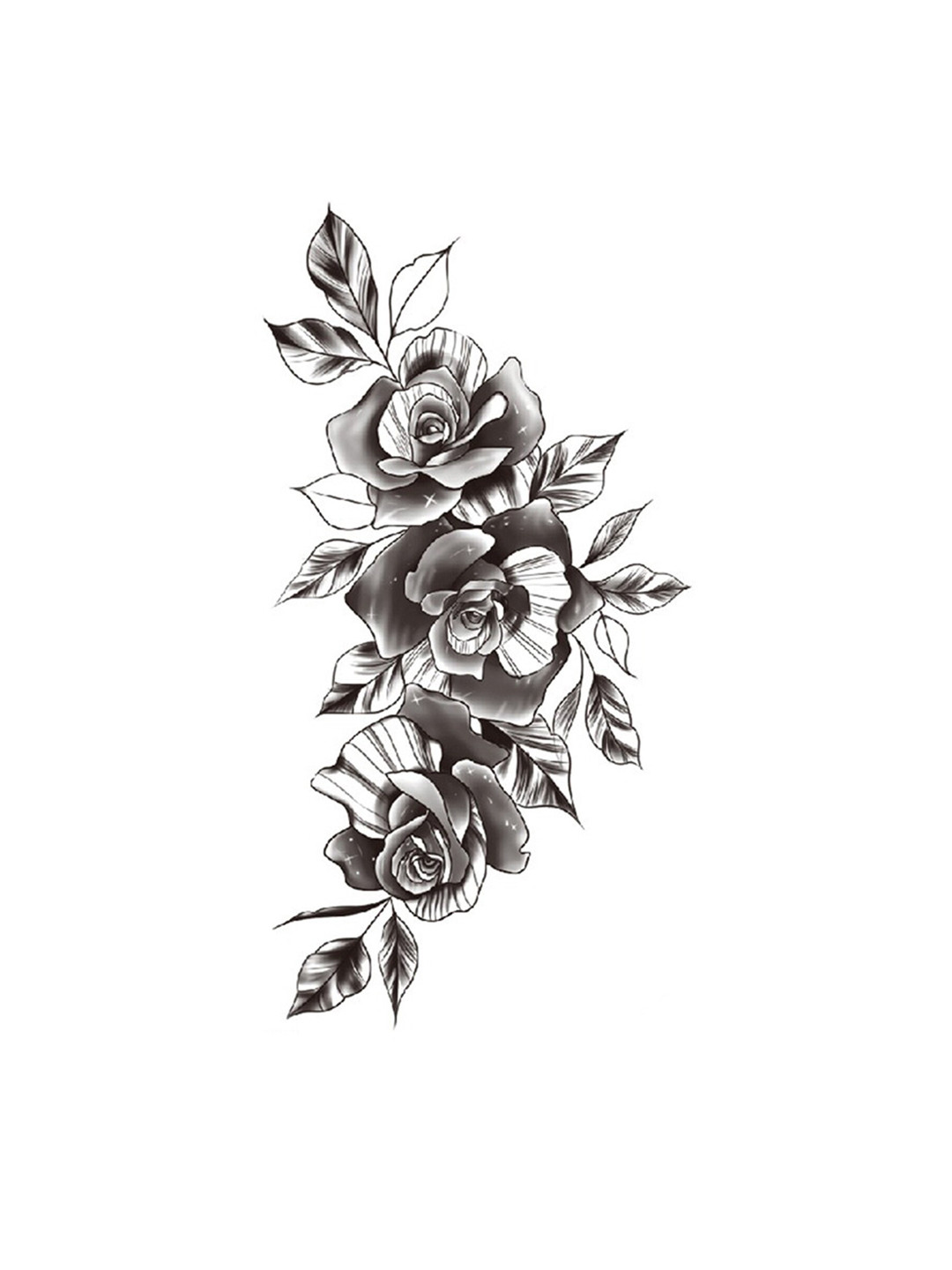 

S.A.V.I. 3 Rose Flowers with Leaves Water Proof & Long Lasting Temporary Tattoo - Black