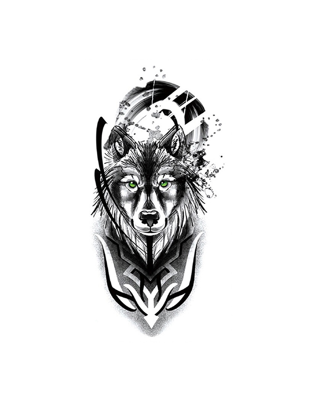

S.A.V.I. Wolf Green Eyes Water Proof & Long Lasting Temporary Tattoo Sticker - Black